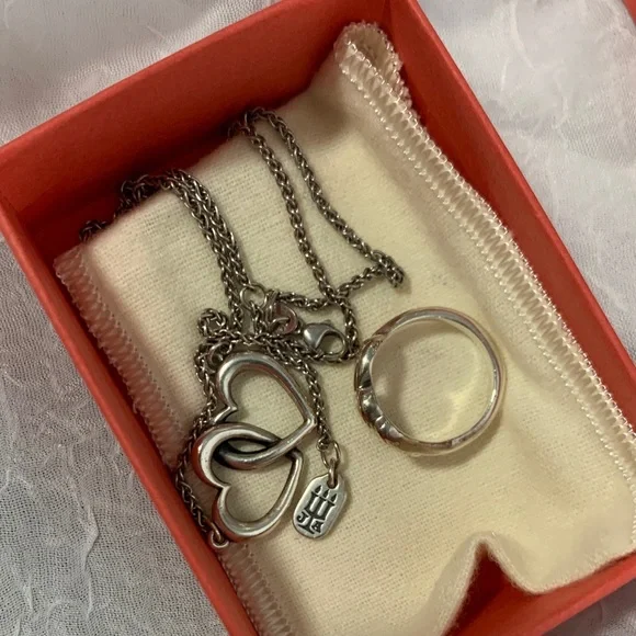 James Avery Set OF Silver Double Heart Necklace with Silver Ring - Picture 4 of 4